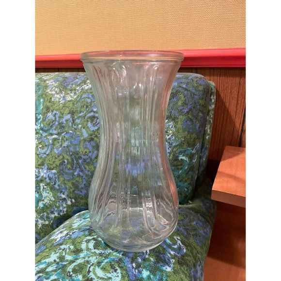 Vintage Hoosier Glass Vase Art Deco Pattern Clear Glass Decor - Picture 3 of 8